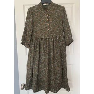 Small Peasant Button Front Green Floral Midi Dress